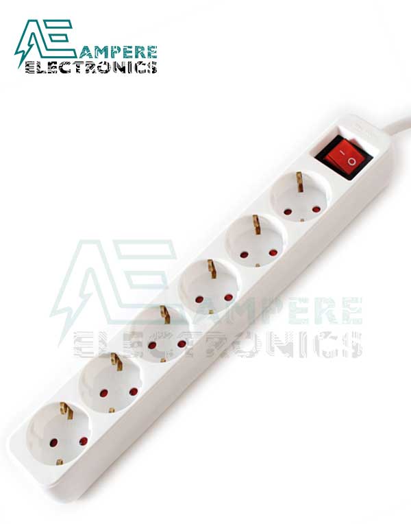 Electrical AC Power Strip, 6 Way, 1.5 Meter Long Extension Cord